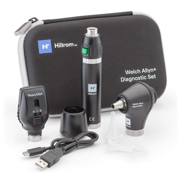 Welch Allyn Diagnostic Sets LED Coaxial / Macroview Basic / Lithium Ion + Basic USB with Hard Case Hillrom Welch Allyn 3.5V Otoscope and Ophthalmoscope Portable Diagnostic Sets