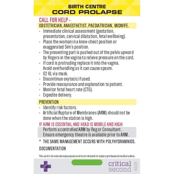 Critical Second Clinical Reference Cards Midwifery Pack - Education Cards