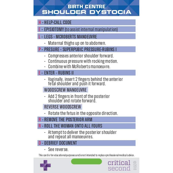 Critical Second Clinical Reference Cards Midwifery Pack - Education Cards