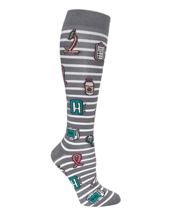 Prestige Medical Socks/Hosiery Grey Stripes & Medical Symbols Prestige 30cm Premium Knit Compression Socks
