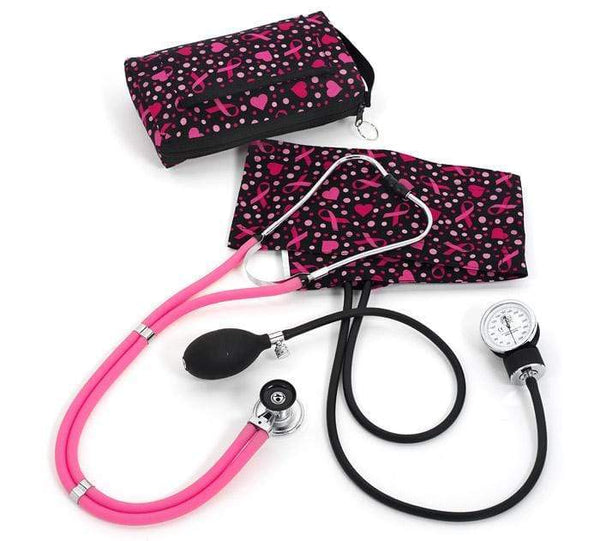 Prestige Medical Sphygmomanometer Kits Ribbons and Hearts Black Prestige Aneroid Sphygmomanometer / Sprague Rappaport Kit