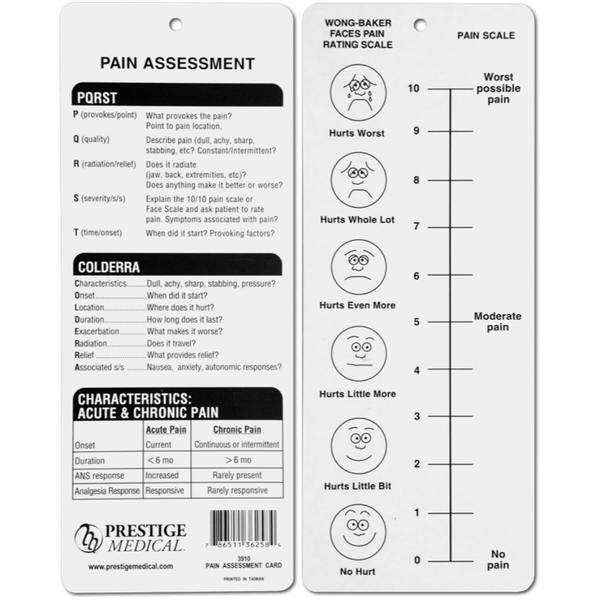 Prestige Medical Measuring Tools Prestige Pain Assessment Card