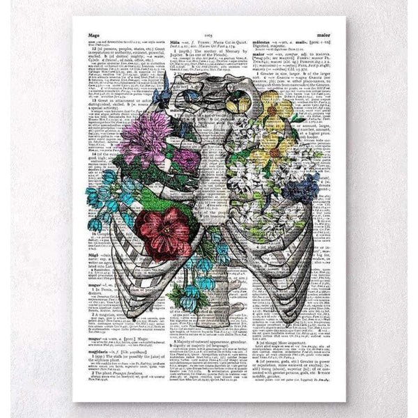 Codex Anatomicus Anatomical Print Rib Cage With Flowers Dictionary Page