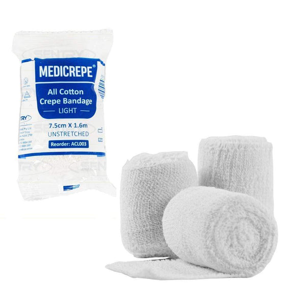 Sentry Medical Crepe Bandages 10cm / Light / Non Sterile Sentry MEDICREPE Cotton Crepe Bandage 1.6m Unstretched