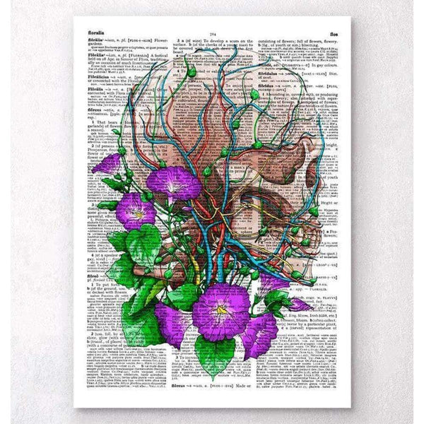 Codex Anatomicus Anatomical Print Skull With Flowers Dictionary Page