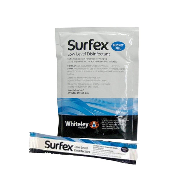 Whiteley Medical 100 X 8.5g Surfex Powder Low Level Disinfectant- Bottle Fill