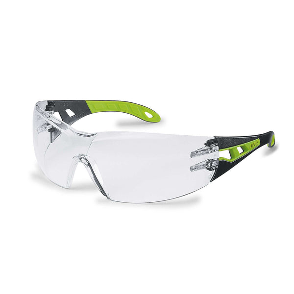 UVEX Safety Glasses Clear / 80%+ / Black/Green Arms / SV Excellence UVEX Pheos Eye Protection Spectacles