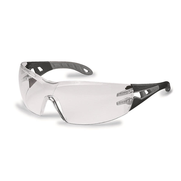 UVEX Safety Glasses Clear / 80%+ / Black/Grey Arms / SV Excellence UVEX Pheos Eye Protection Spectacles