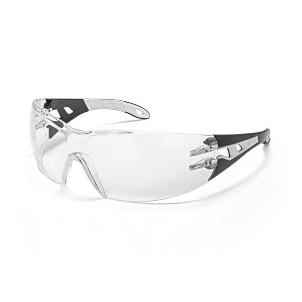 UVEX Safety Glasses Clear / 80%+ / Black/White Arms / SV Sapphire UVEX Pheos Eye Protection Spectacles