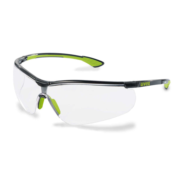 UVEX Safety Glasses Clear / 80%+ / Black/Green Frame / SV THS UVEX Sportstyle Eye Protection Spectacles