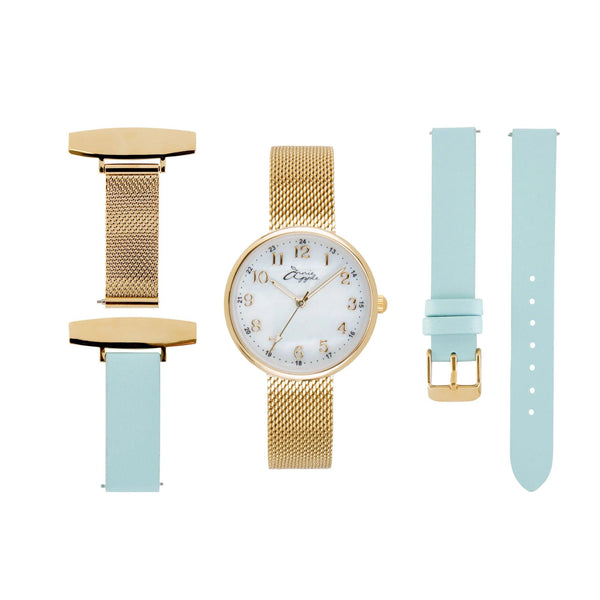 Annie Apple Fob Watches Venus Interchangeable/Mother Of Pearl/Gold Mesh/Blue Leather Fob Watch