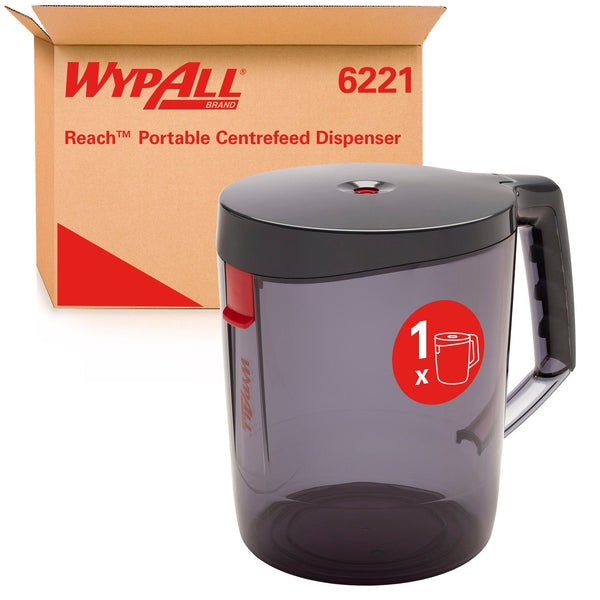 Wypall Wipers Dispenser WYPALL Reach Centrefeed Dispenser (6221), Black Portable Dispenser / 6222, 6220 WYPALL Reach Centrefeed Dispenser (6221), Black Portable Dispenser