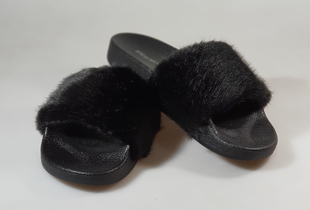 steve madden black fur slides