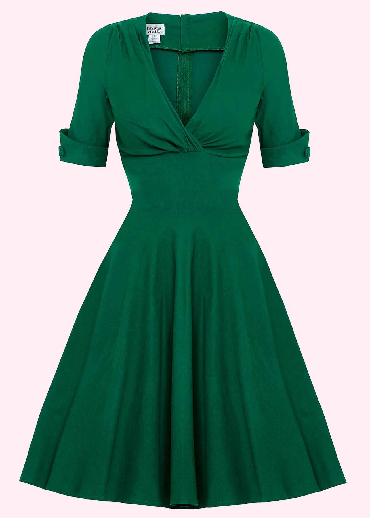 daytime blive irriteret Salme 1950'er swingkjole med V-udskæring i grøn fra Unique Vintage