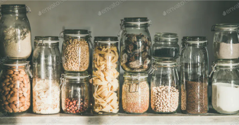 Displaying glass jars is a beautiful kitchen organization hack.
