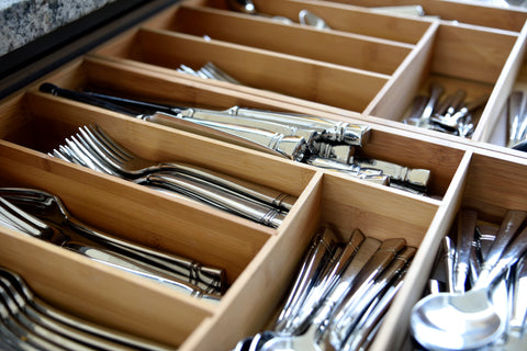 Organized drawers help clear counter space.