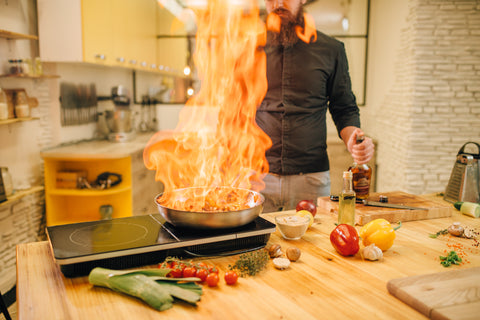 Fire, a common kitchen safety problem.