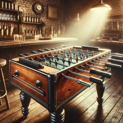 vintage foosball table in an old bar in rustic setting