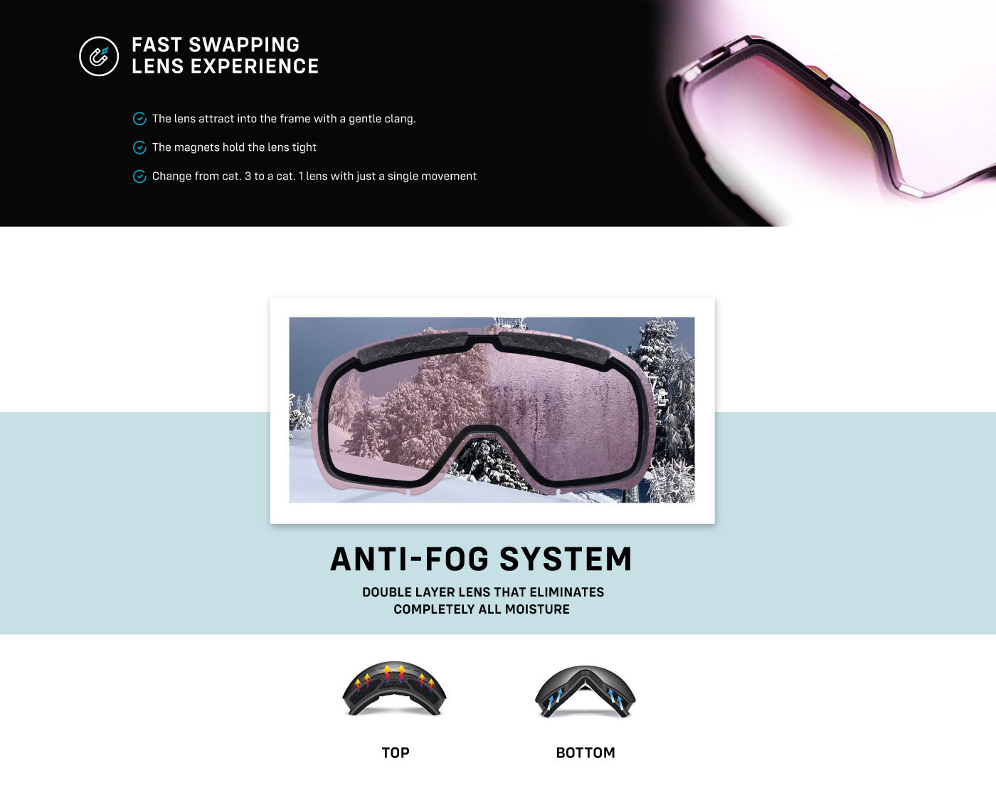 Gafas de esquí magnéticas con lentes intercambiables gafas de ventisca
