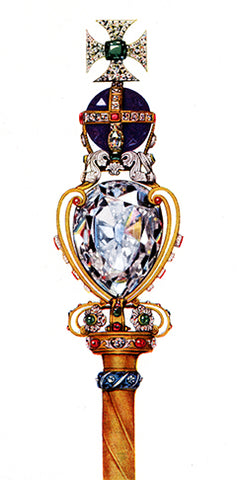 The Sovereign's Sceptre with Cross - By Cyril Davenport (1848 – 1941) - 'G. Younghusband; C. Davenport (1919). The Crown Jewels of England. London: Cassell & Co. p. 26. (published in the US by Funk & Wagnalls, NY.) For copyright notice, see The Jewel House (1921) opp. page 86., Public Domain, https://commons.wikimedia.org/w/index.php?curid=46638195