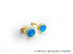 Australian Black Opal Mystic Waters Earring Studs by Firefly Jewelry Studio