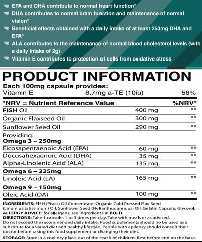 Biomaximo Omega 3-6-9 Supplement facts 