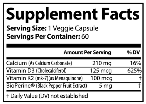 Vitamin D3 and vitamin K2 supplement facts 