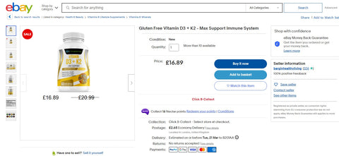 Biomaximo Vitamin d3 + k2  from ebay.co.uk