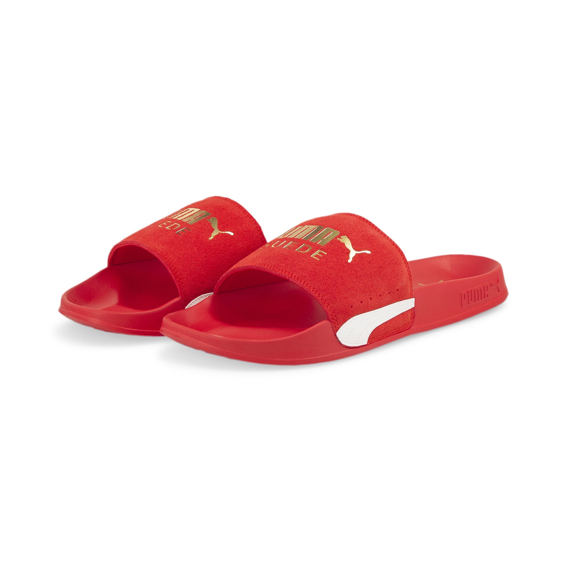 red puma suede slides