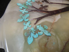copper, patina, fleur de lis, metal art, wall art, tree