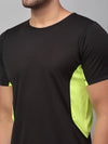Rigo Men Black Neon Green Cut & Sew Active Wear Half Sleeve T-Shirt