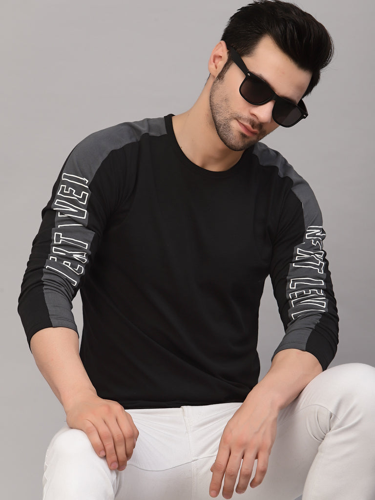 Mustard Black Printed Raglan Sleeve Cotton Round Neck T-Shirt – rigoindia