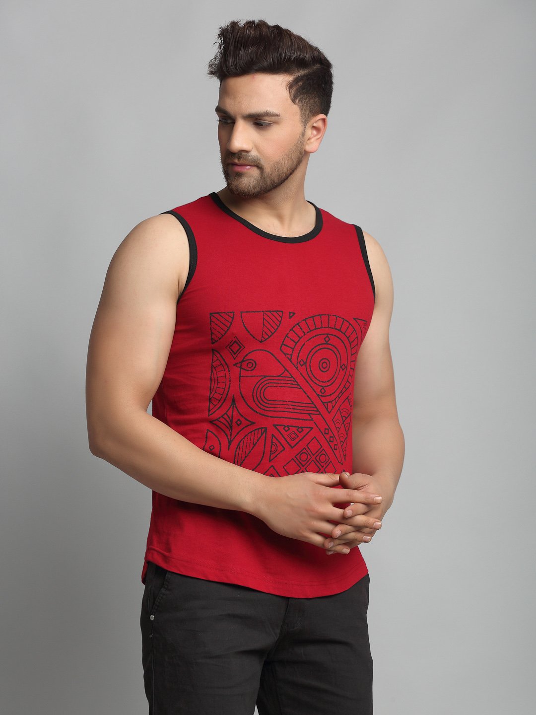 大切な人へのギフト探しMASU DIAMOND-CUT SLEEVELESS SHIRT RED