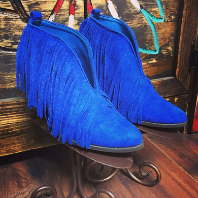 royal blue fringe boots