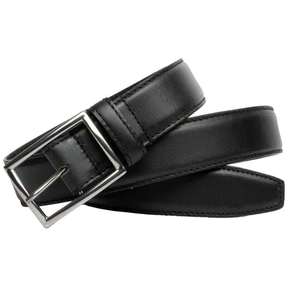 Black Leather Vintage Belt, VTG Mustang Belt Silver Tone Buckle, Sz 32 /  Fits Sizes 31.5 35.5 