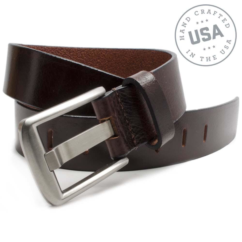 Brown Leather Silver Buckle Men's Work Belt Size 46, 43-49