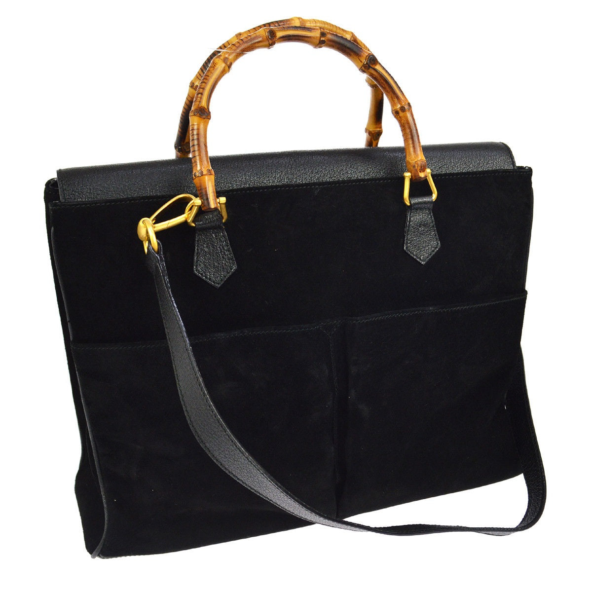 Gucci Bamboo Black Suede Leather Vintage 2Way Bag – Luxury Boutique Italy