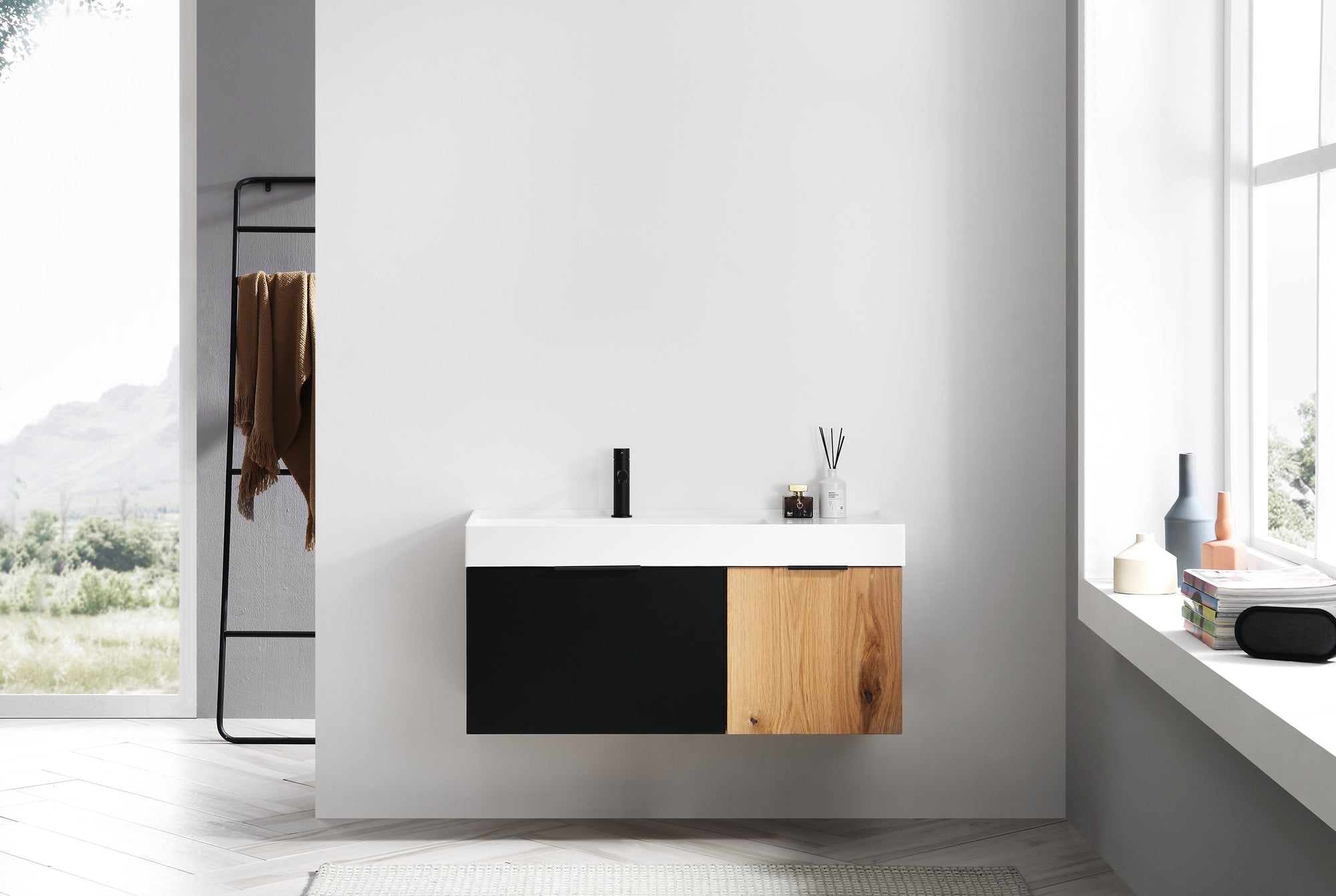 Lugano 42 Matte Black Glass Maple Wall Mount Modern Bathroom Vanity Kartonrepublic