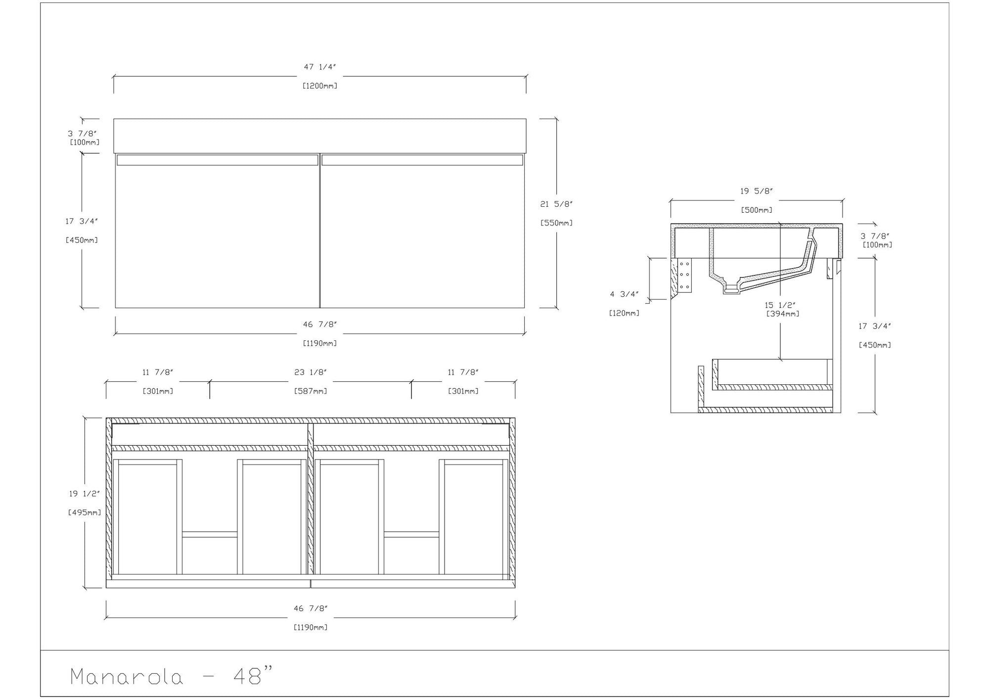 MANAROLA 48” DARK GRAY WITH THICK QUARTZ WALL MOUNT MODERN BATHROOM VA ...