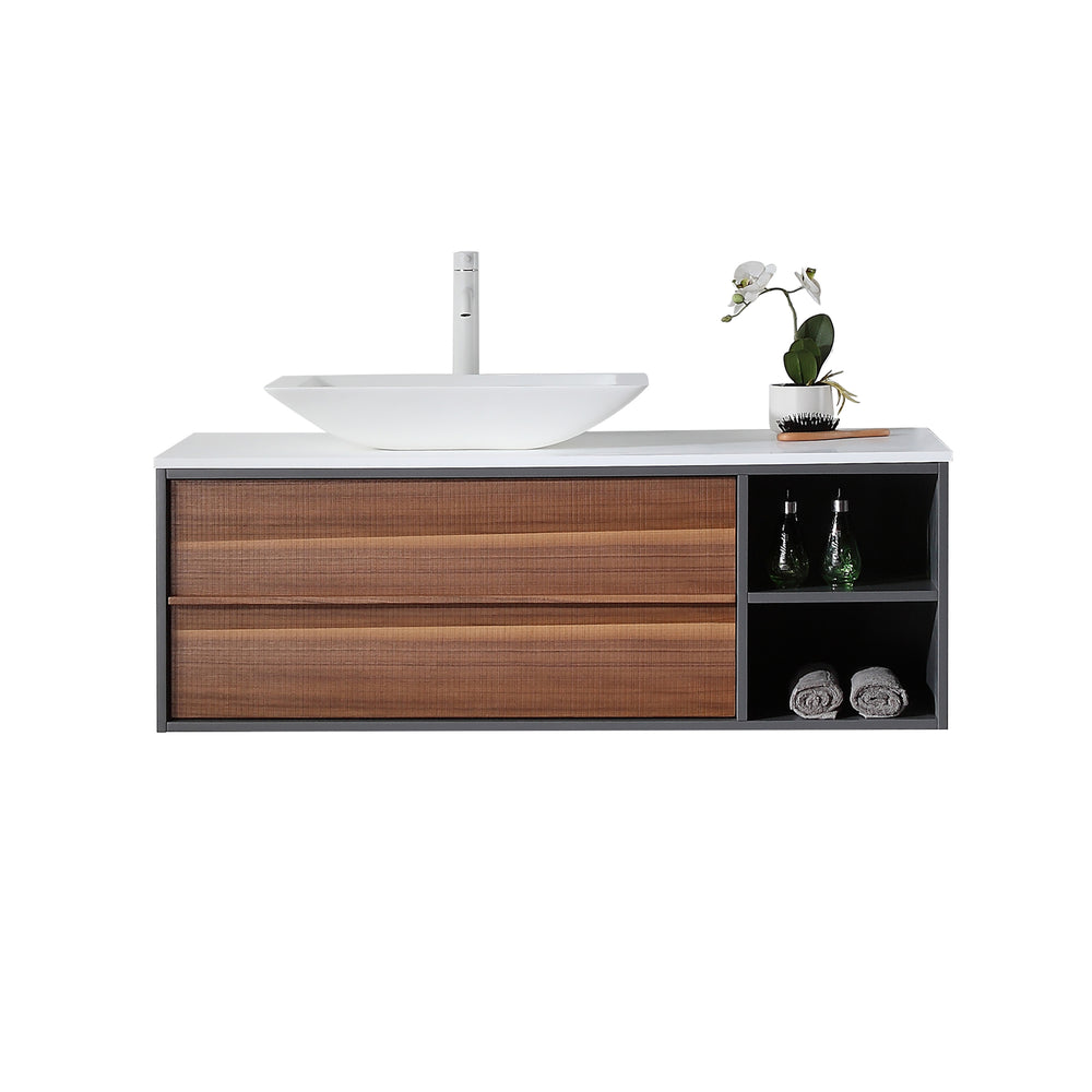 Goreme 48 Walnut Dark Gray Oak Wall Mount Modern Bathroom Vanity Kartonrepublic