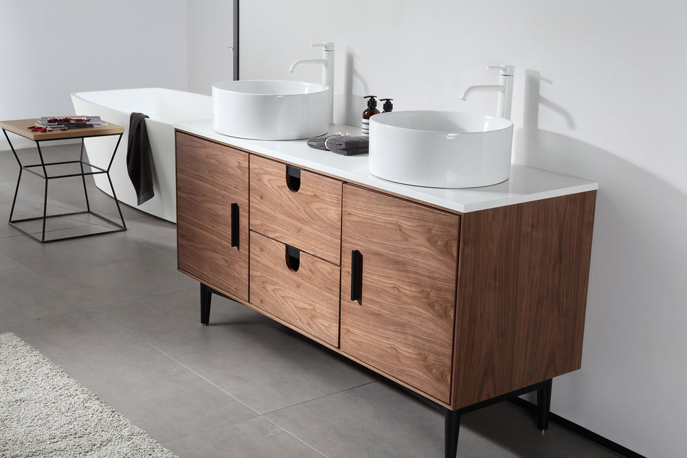 PORTREE 60” WALNUT MIDCENTURY FREESTANDING BATHROOM VANITY