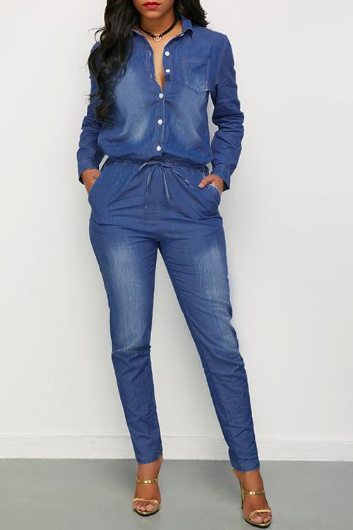 long sleeve denim jumpsuit