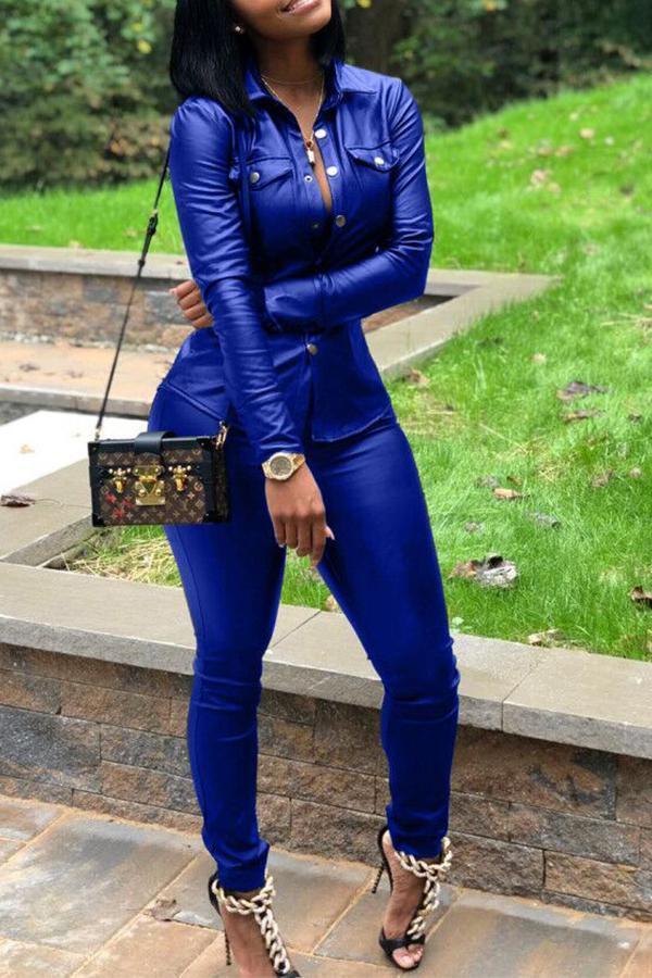 blue faux leather pants