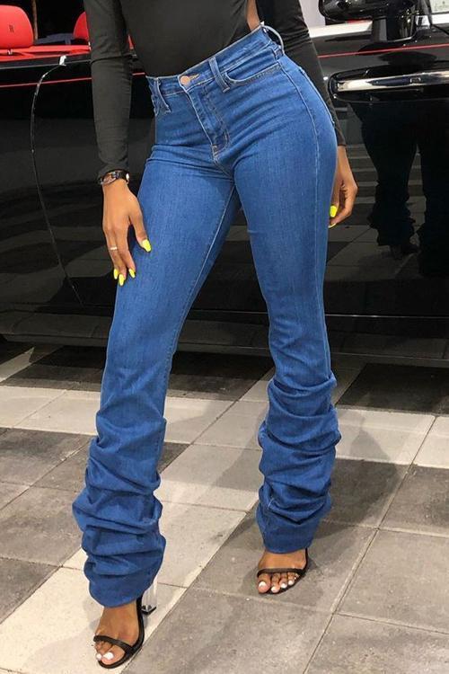 Simple High Waist Stacked Jeans