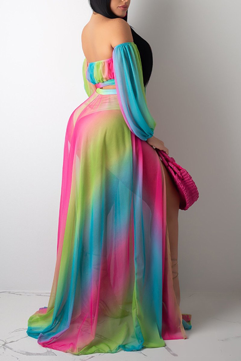 rainbow chiffon maxi dress