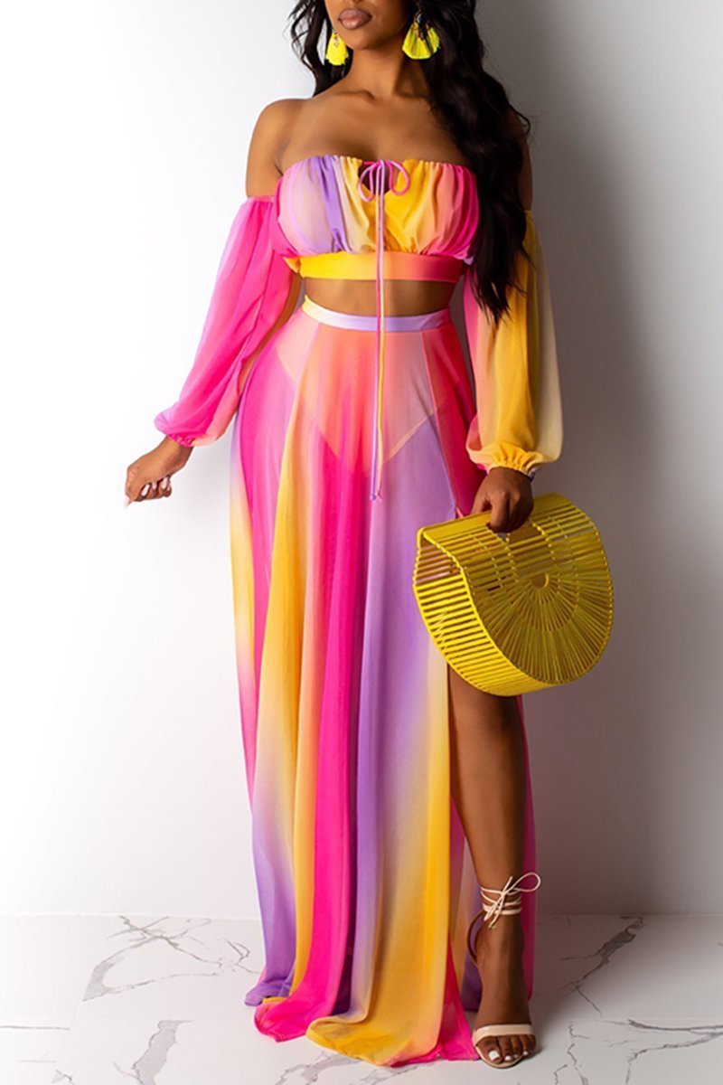 rainbow chiffon dress