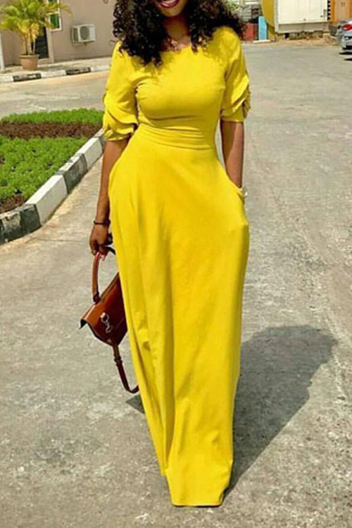 solid maxi dress with sleeves