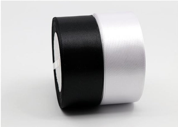 (25 Yards/roll) 6/10/15/20/25/40/50mm Black White Single Face Satin Ribbon DIY Gift Wrapping Christmas Ribbons - Ecart