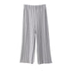 Women Elastic Waist High Waist Pleated Pants Nine Wide Leg Pants Big Swing Culottes - Ecart