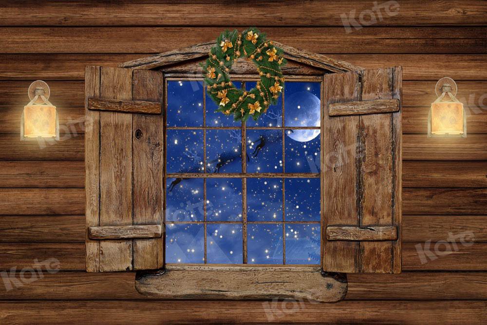 Kate Weihnachten Fenster Hintergrund Holz Haus Nacht von Chain Photography